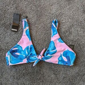 Vaya Island Blue Pink Floral Bikini Swimsuit Top NWT
